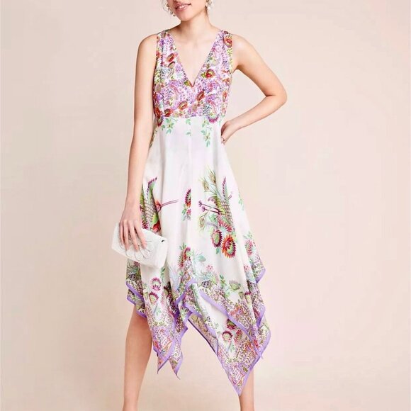 Anthropologie Floral Midi Dress - White and Purple - Picture 1 of 12